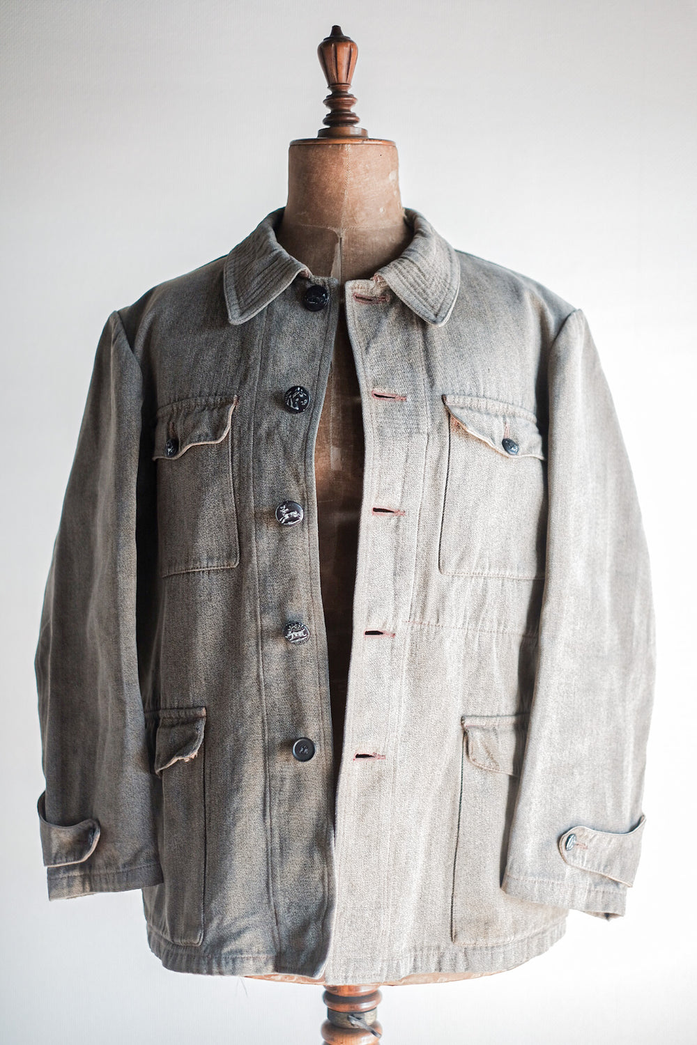 【~30's】French Vintage Brown Cotton Salt & Pepper Hunting Jacket