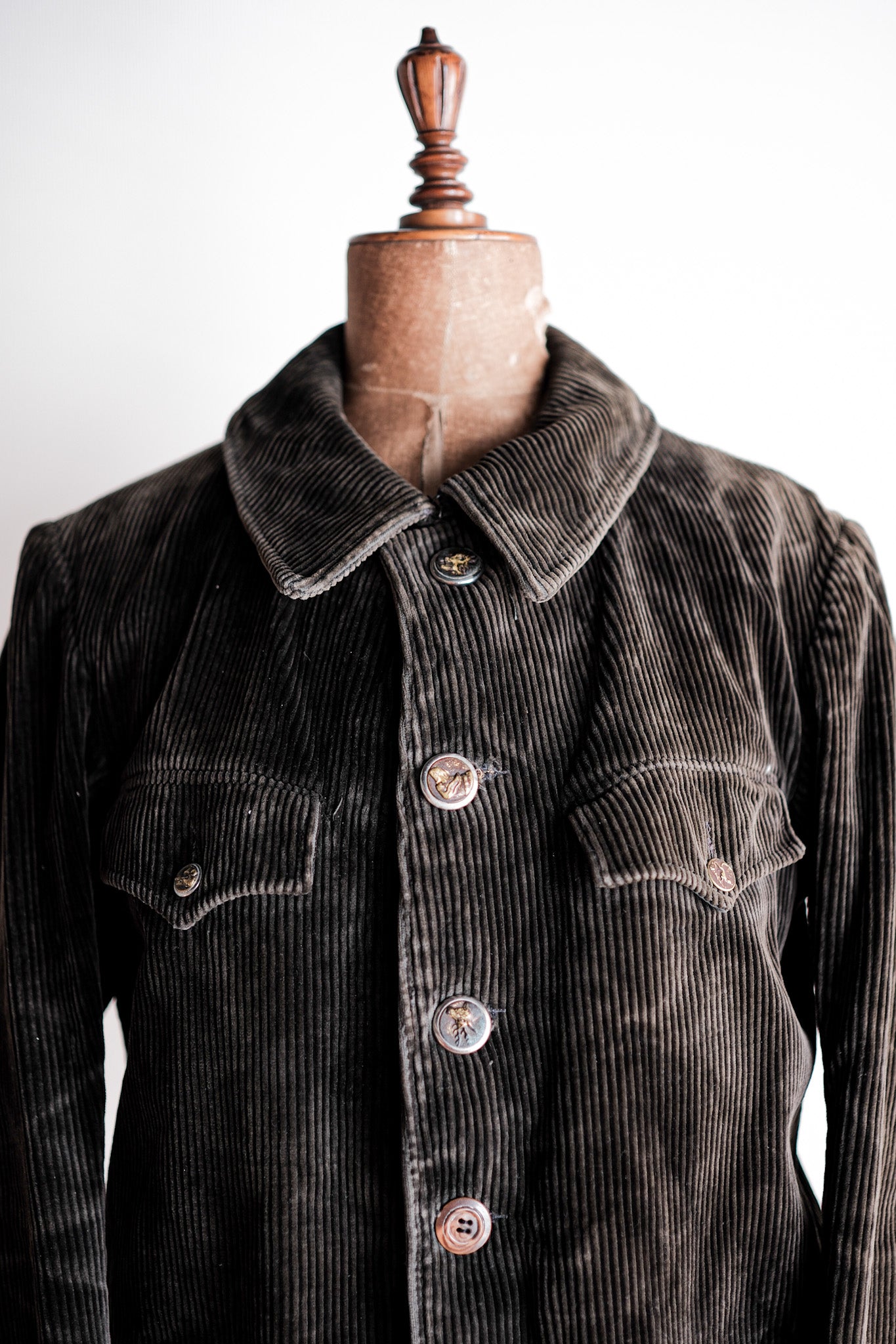[~ 40's] French Vintage Dark Brown Corduroy Gamekeeper Hunting Jacket
