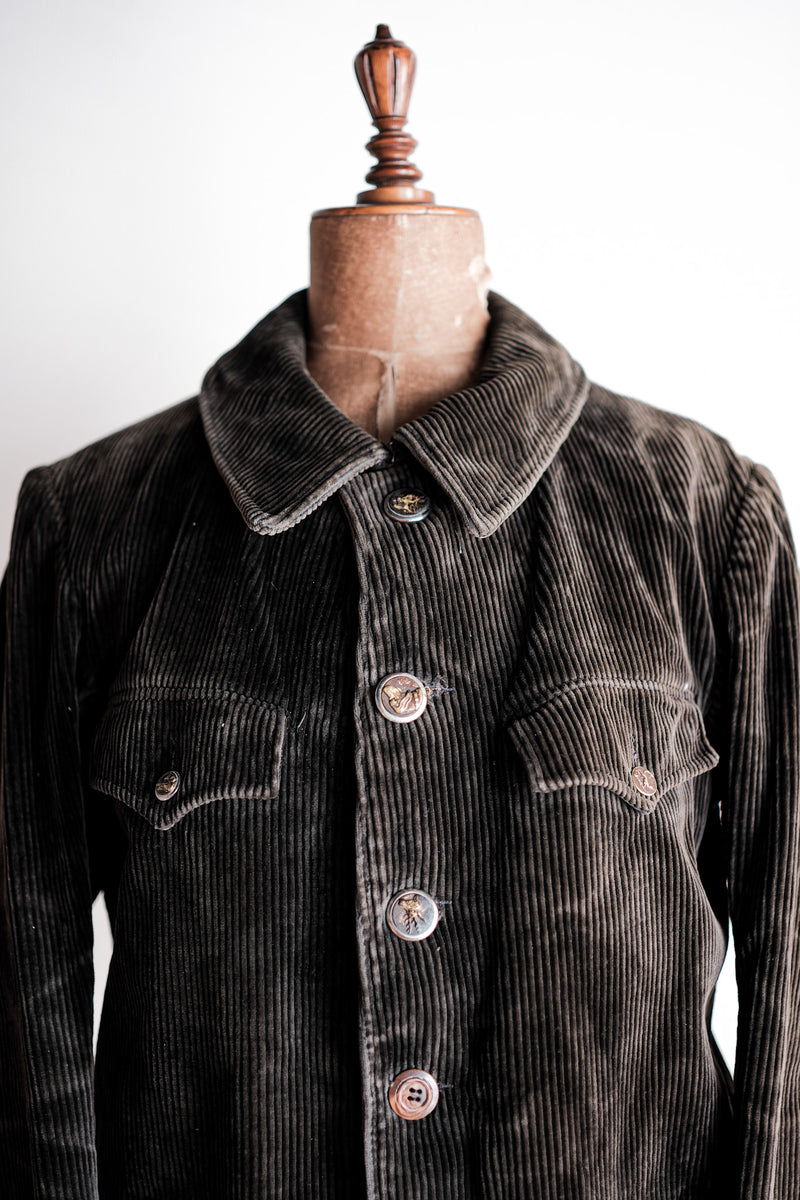 40's] French Vintage Dark Brown Corduroy Gamekeeper Hunting Jacket