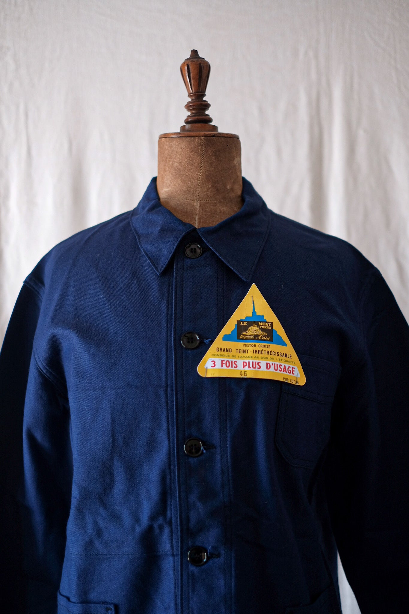 [~ 50's] French Vintage Blue Cotton Twil Work Jacket "Le Mont Stock" "Dead Stock"