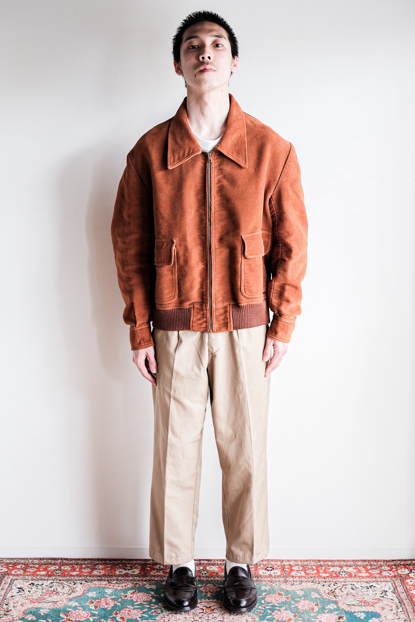 ［~40’s］French Vintage Brown Moleskin Cyclist Jacket