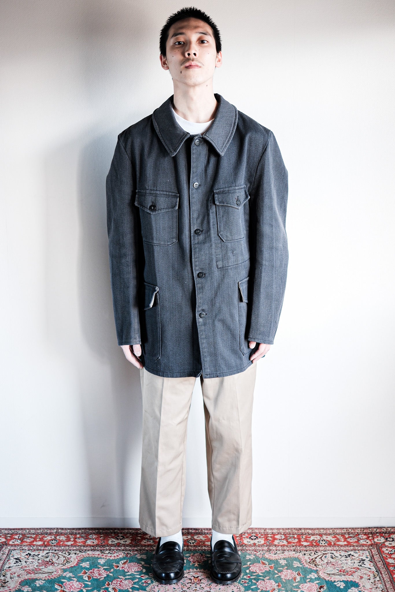 ［~60's］French Vintage Blue Gray Cotton Pique Hunting Jacket