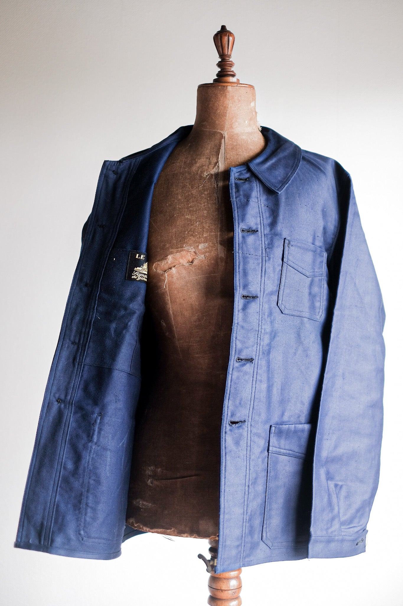【~40's】French Vintage Blue Moleskin Work Jacket "Le Mont St. Michel" "Dead Stock"