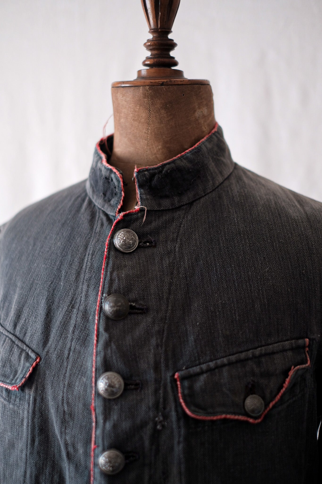 [~ 10's] French Vintage Black Linen HBT Fireman Jacket