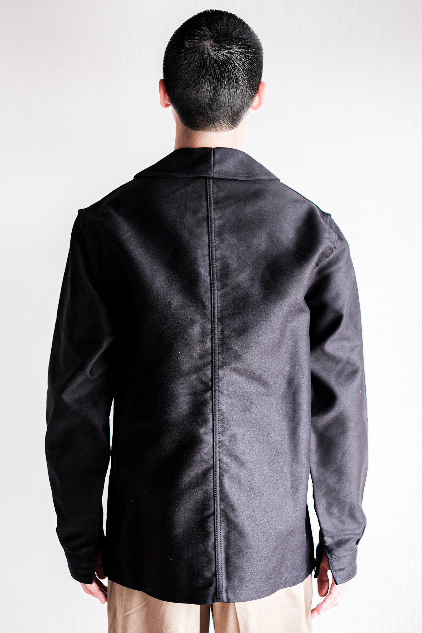【~60's】French Vintage Black Moleskin Work Jacket Size.50 "Dead Stock"