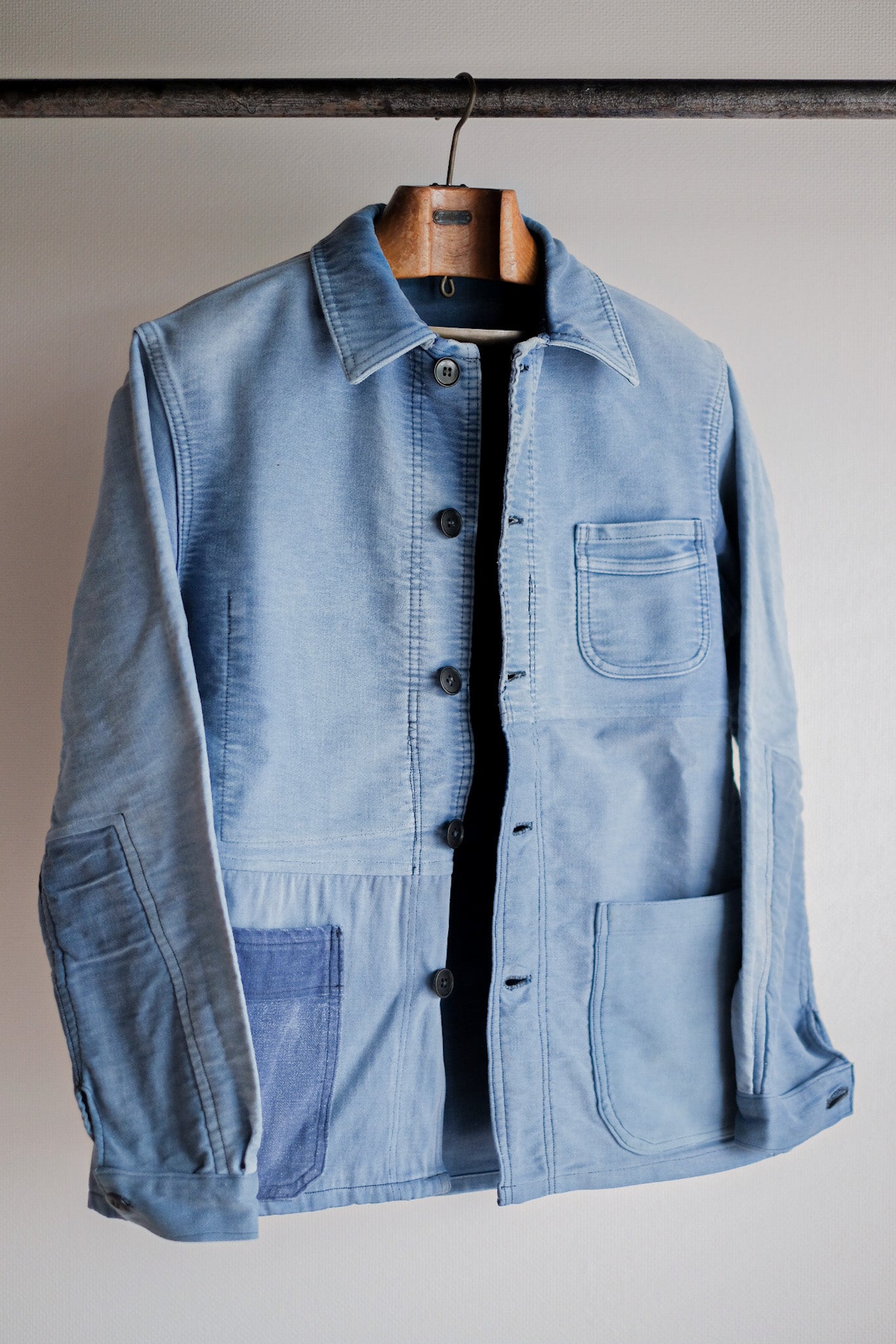 [~ 50's] French Vintage Blue Moleskin Work Jacket "Le Mont St. Michel"