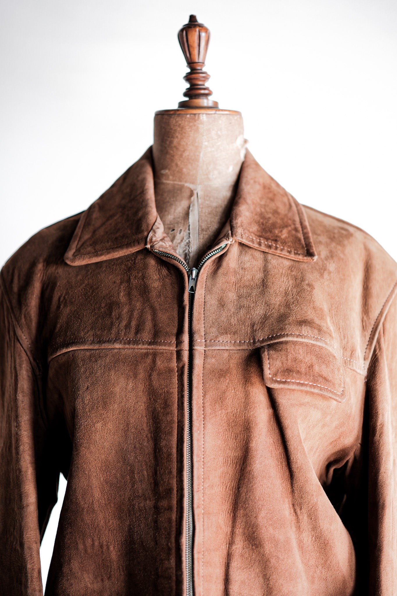 ［~60's］French Vintage Brown Suede Zip Up Jacket