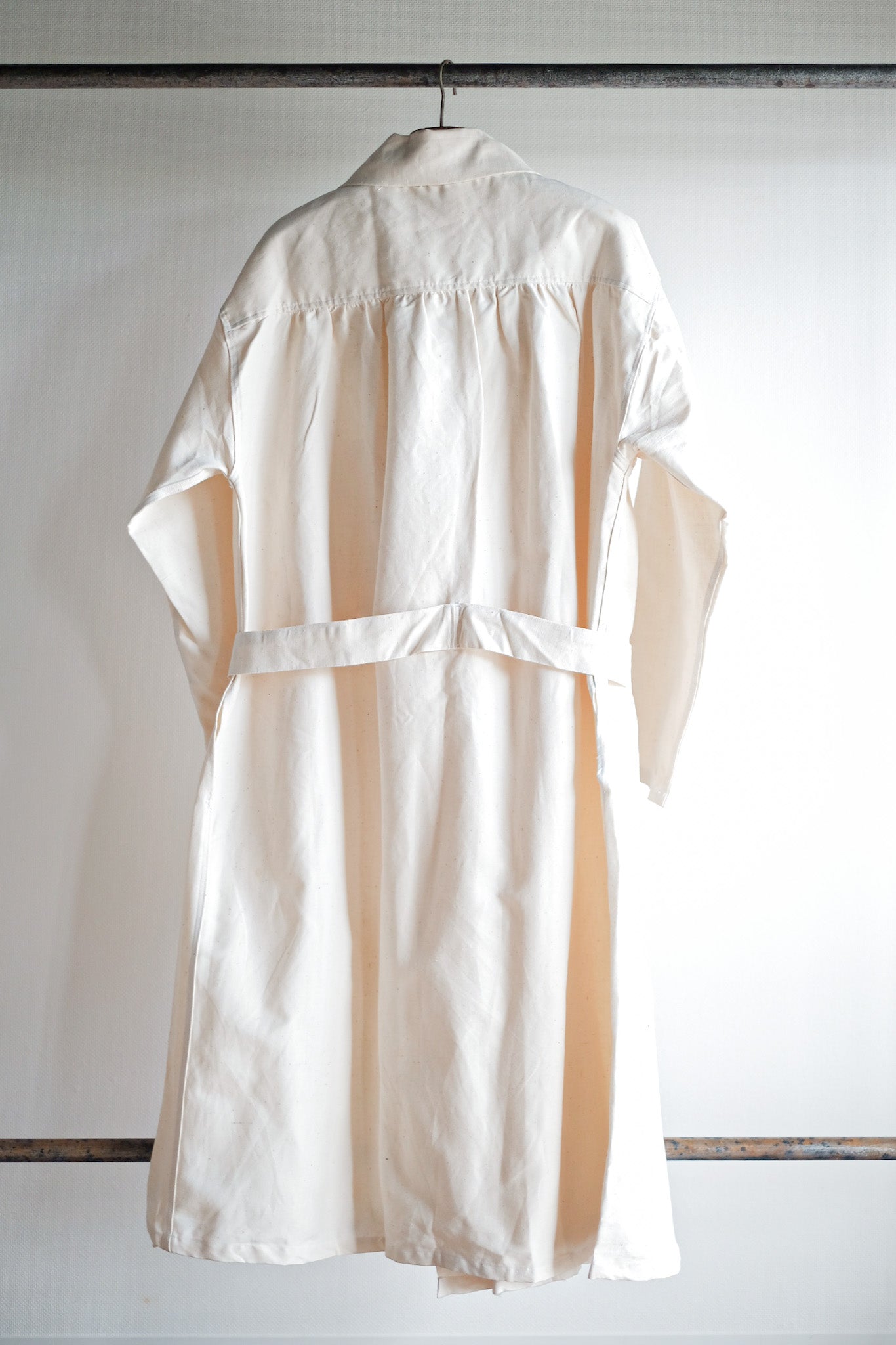 ［~50's］French Army Double Breasted Linen Coat Hospital Military "Dead Stock"