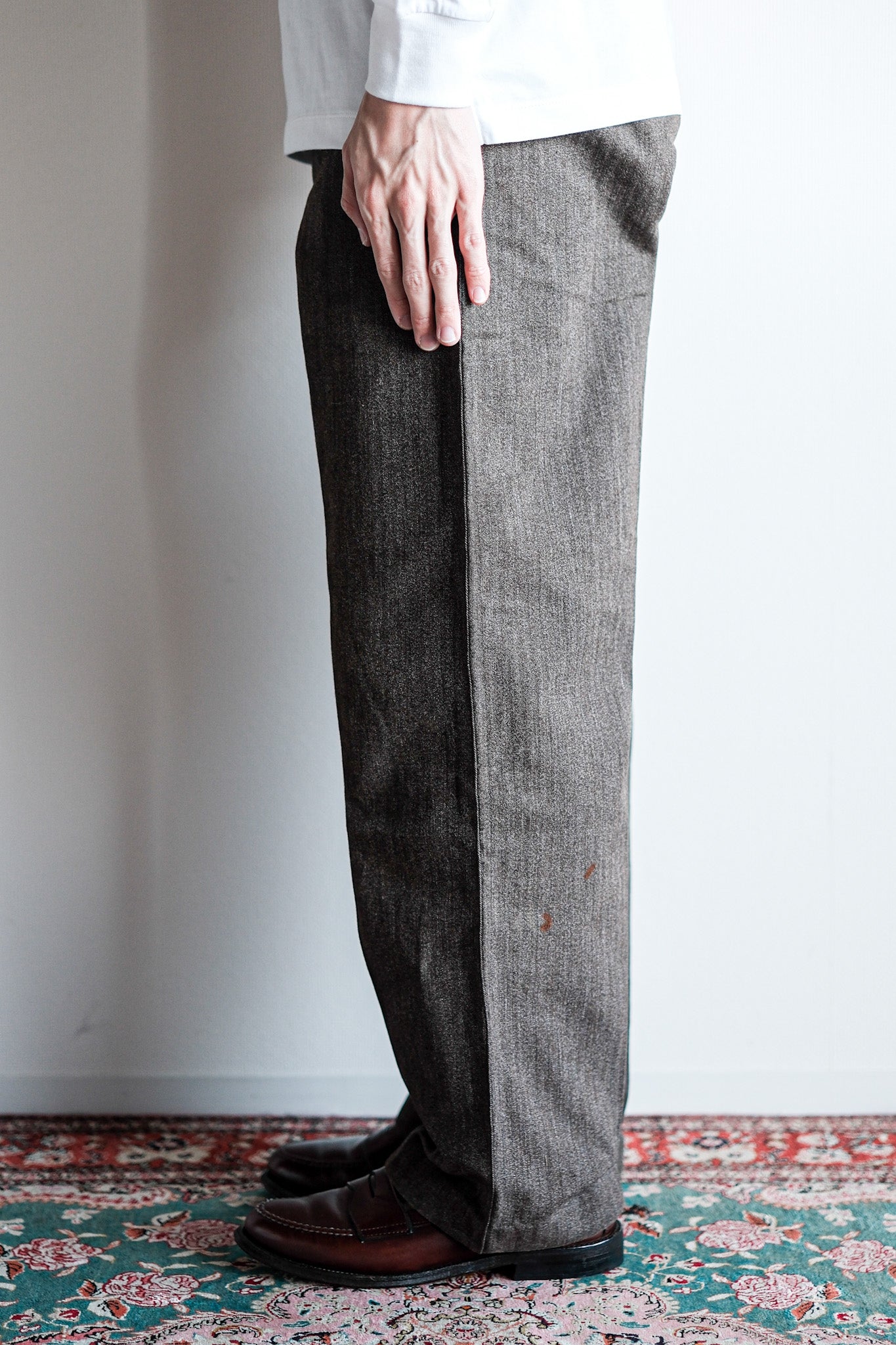 20's] French Vintage Brown Salt & Pepper Cotton Hbt Work Pants