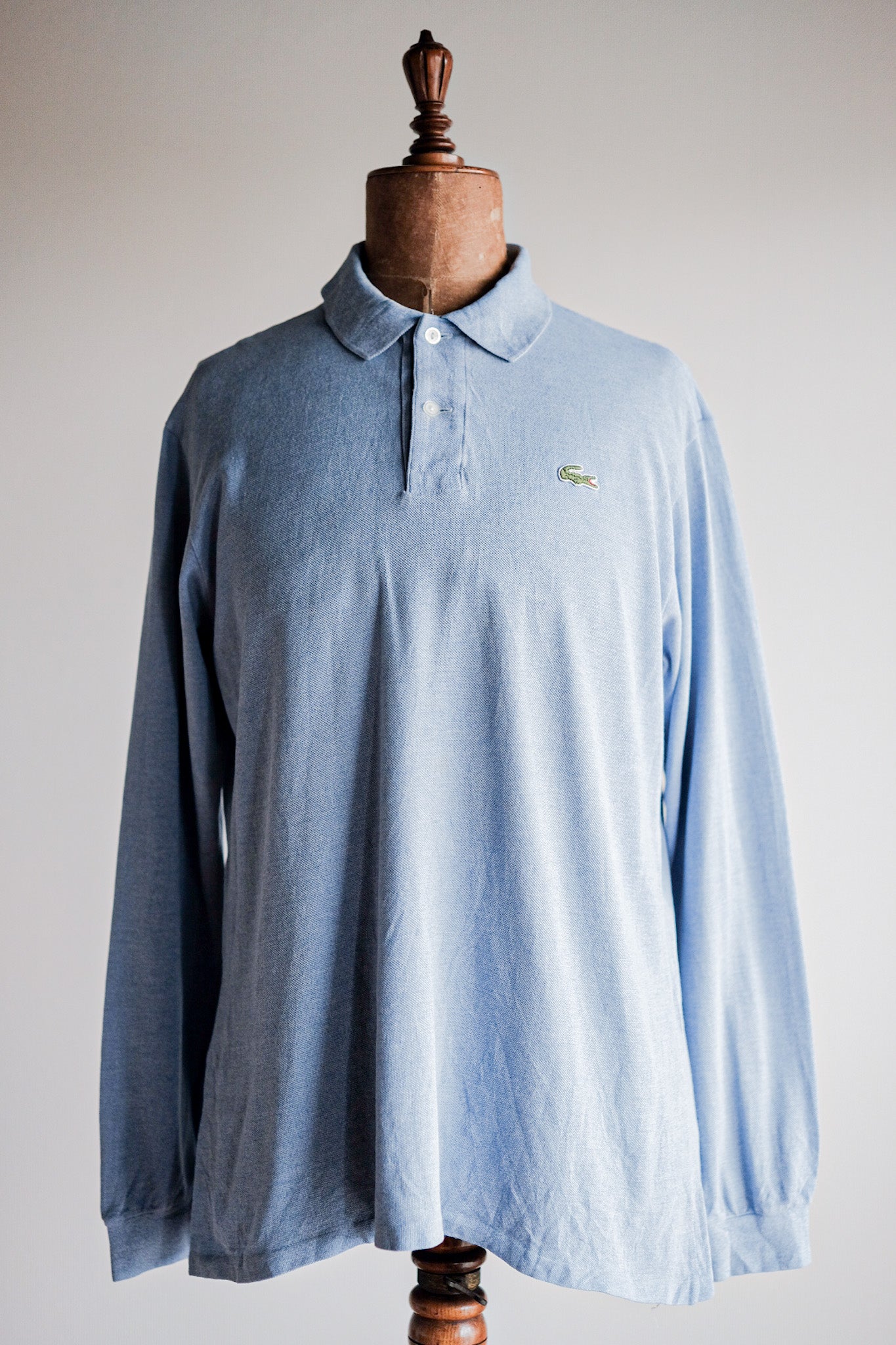 [〜80年代]顏料Lacoste l/s polo襯衫的尺寸。5“大理石花紋淺藍色”