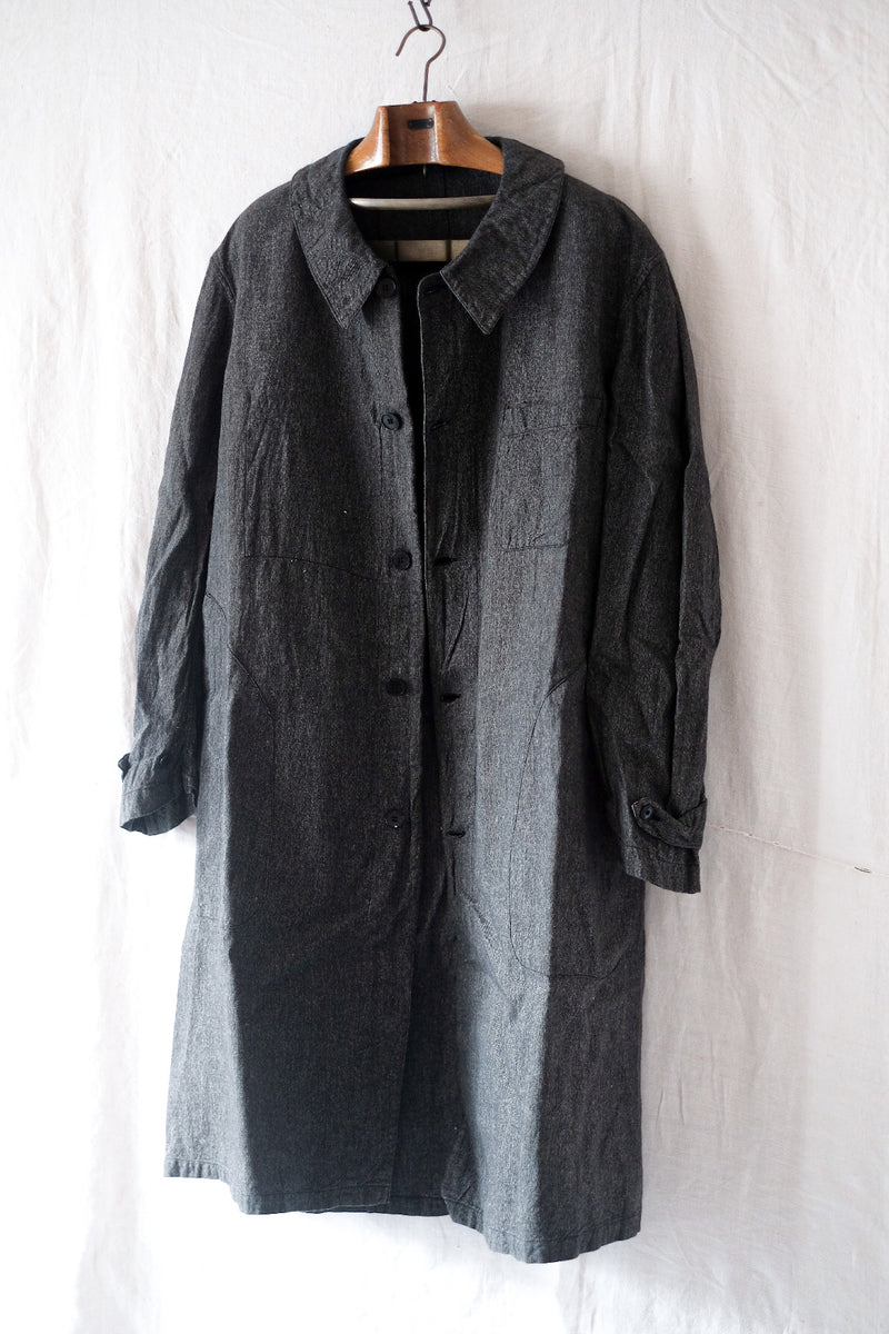 【~30's】French Vintage Black Chambray Duster Coat