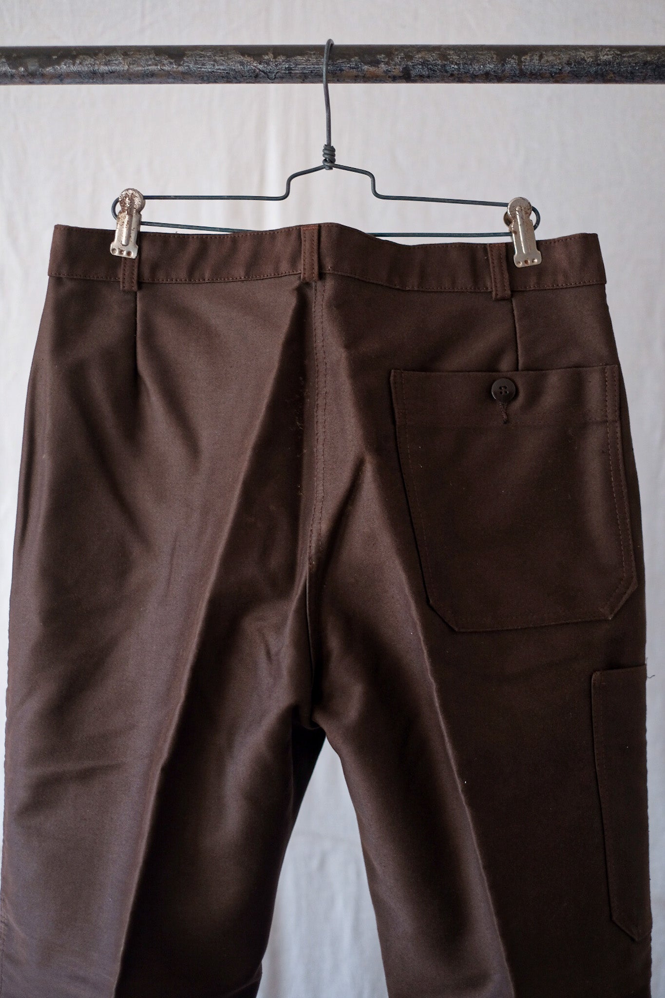 【~60's】French Vintage Brown Moleskin Work Pant "Dead Stock"