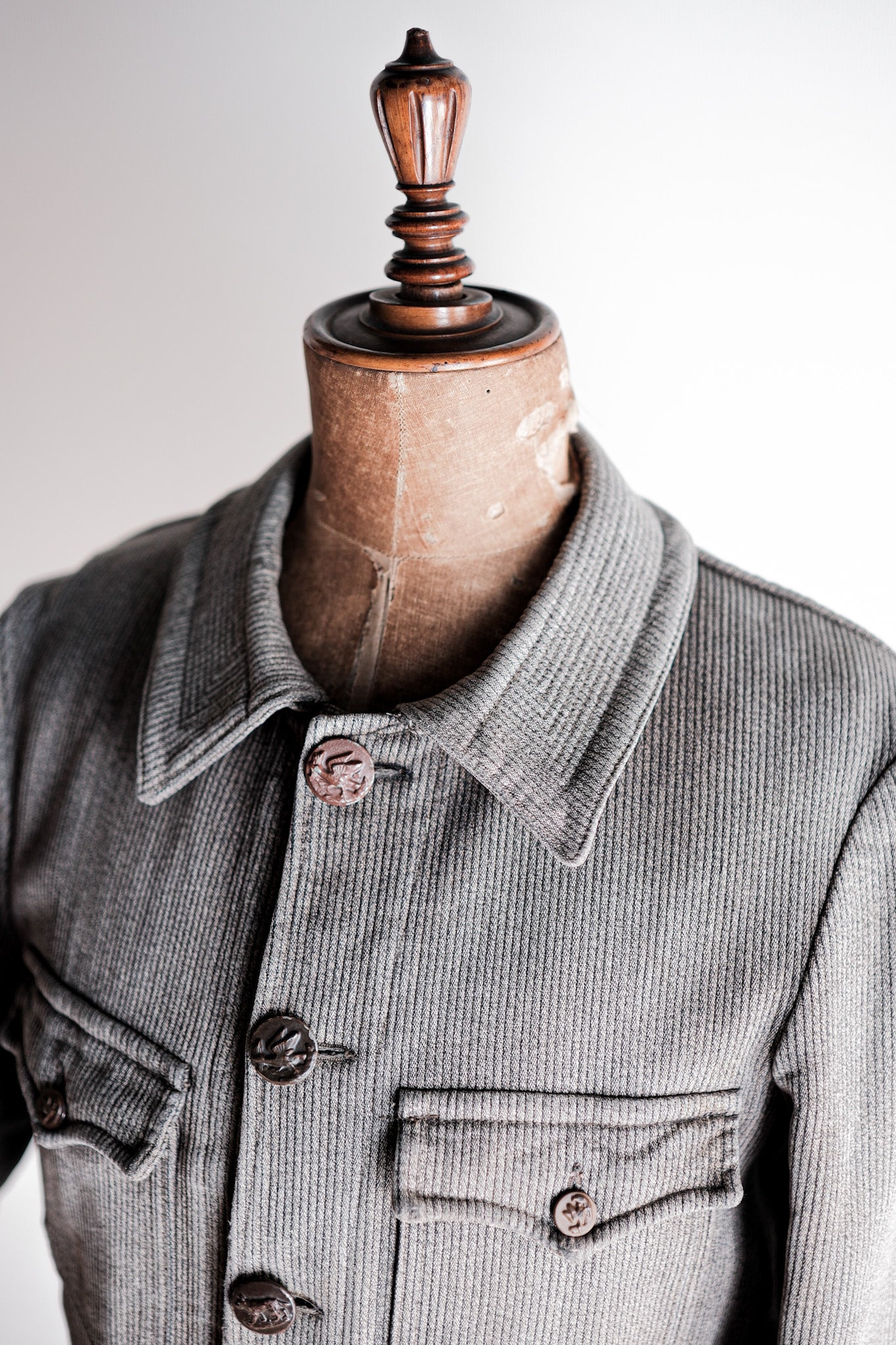[~ 50 년대] 프랑스 빈티지 그레이 코튼 피크 사냥 재킷