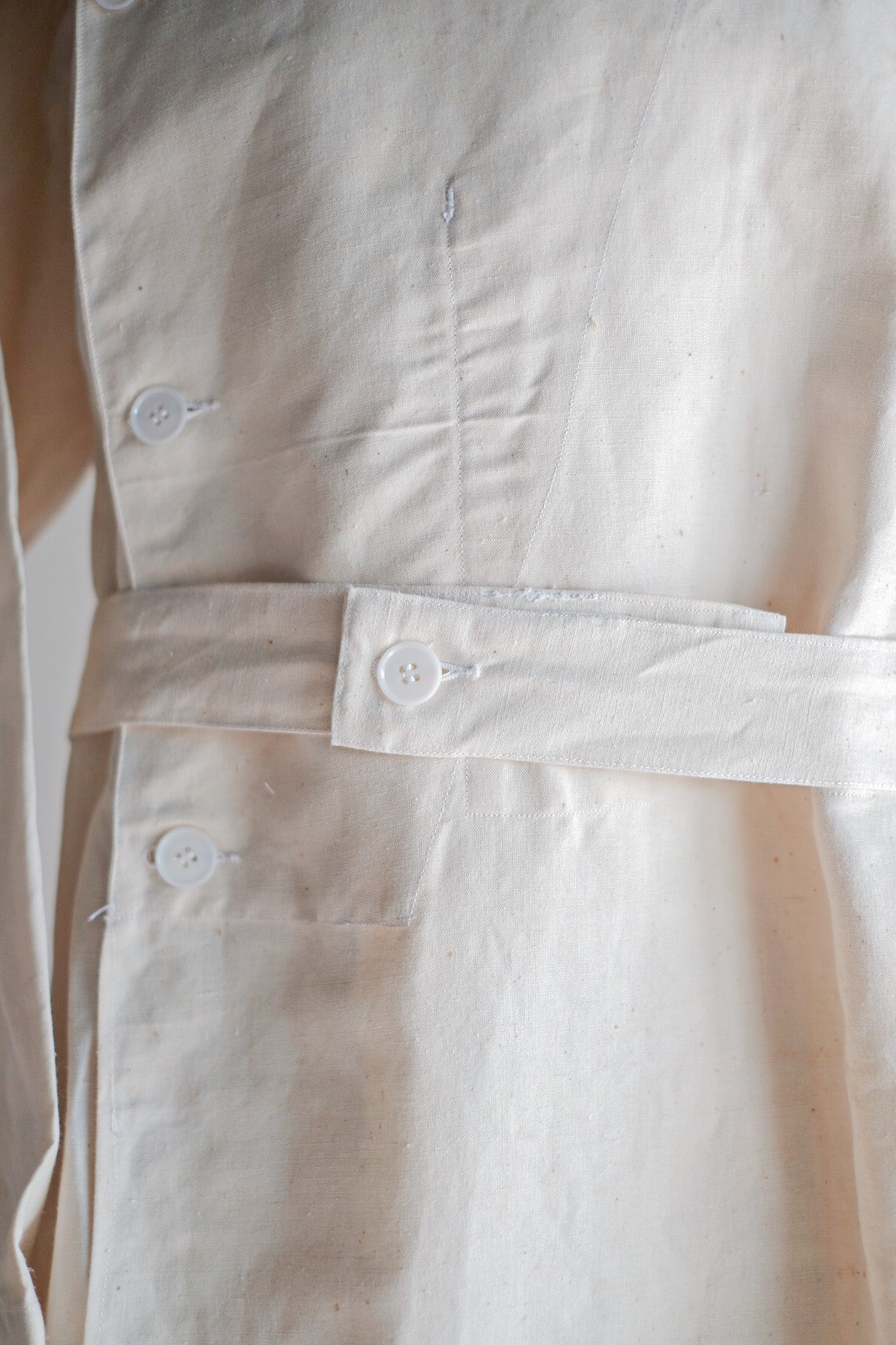 ［~50's］French Army Double Breasted Linen Coat Hospital Military "Dead Stock"