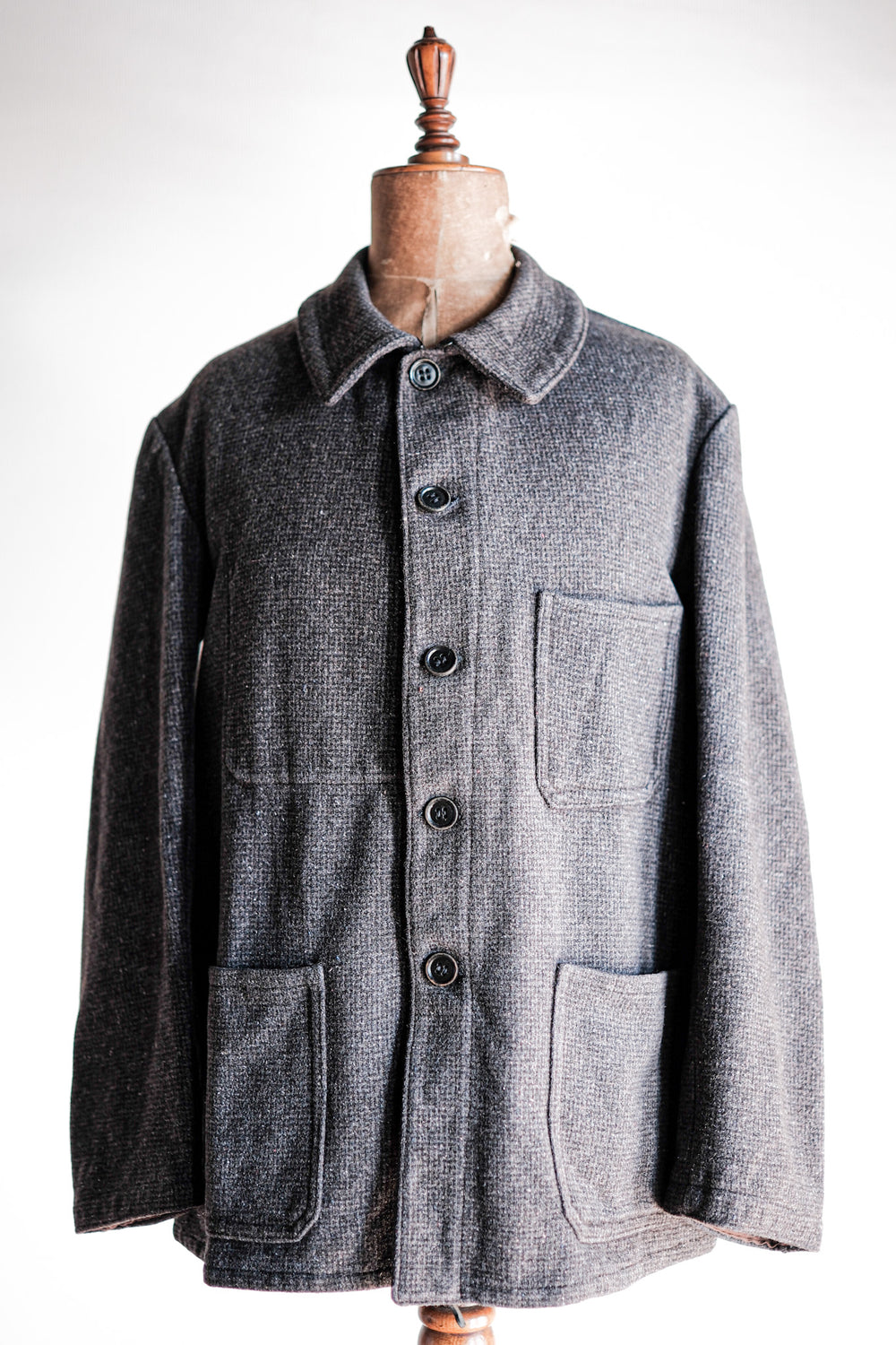 【~50's】French Vintage Gray Wool Checked Work Jacket