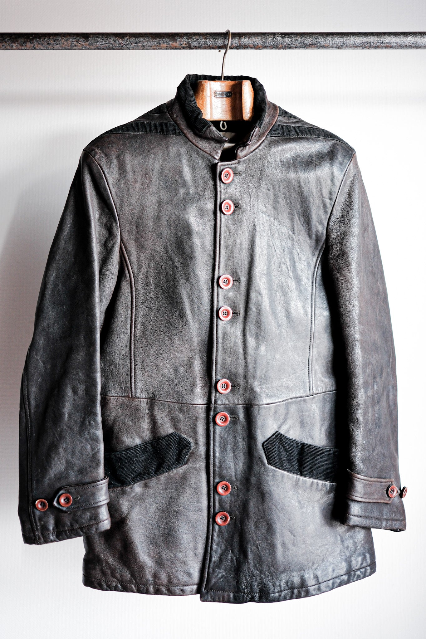 [〜90年代]舊的Emporio Armani支架領式皮夾克大小。48