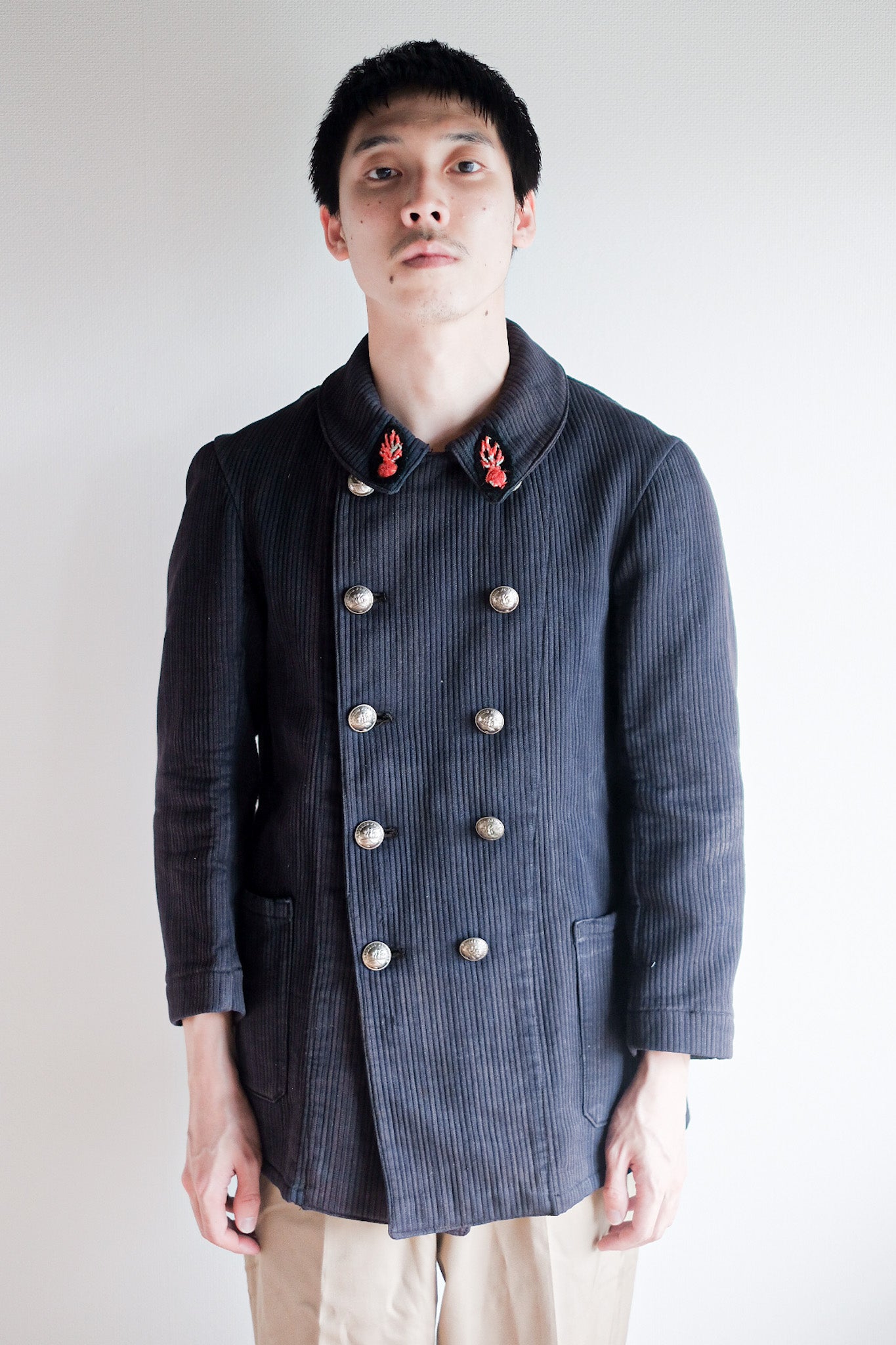 ［~30's］French Vintage Cotton Pique Double Breasted Fireman Jacket