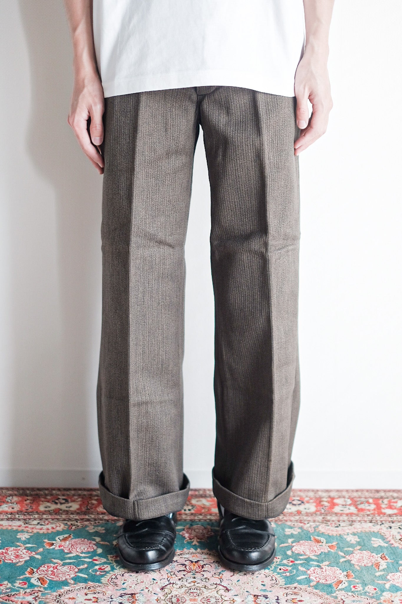 ［~40's］French Vintage Brown Salt & Pepper Cotton Pique Work Pants "Dead Stock"