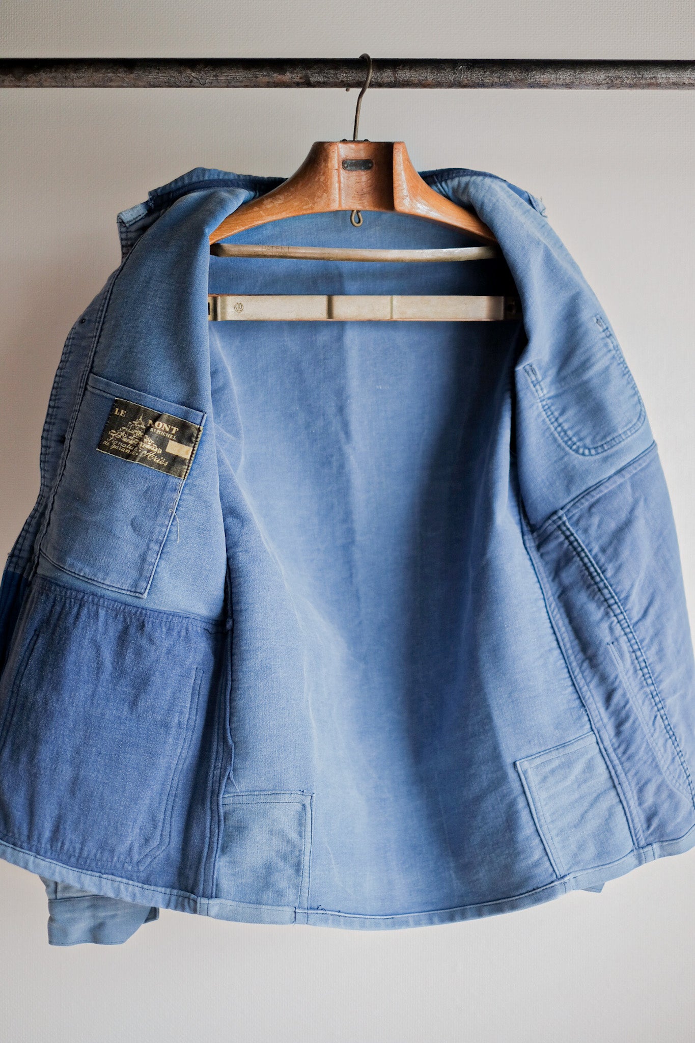 [~ 50's] French Vintage Blue Moleskin Work Jacket "Le Mont St. Michel"