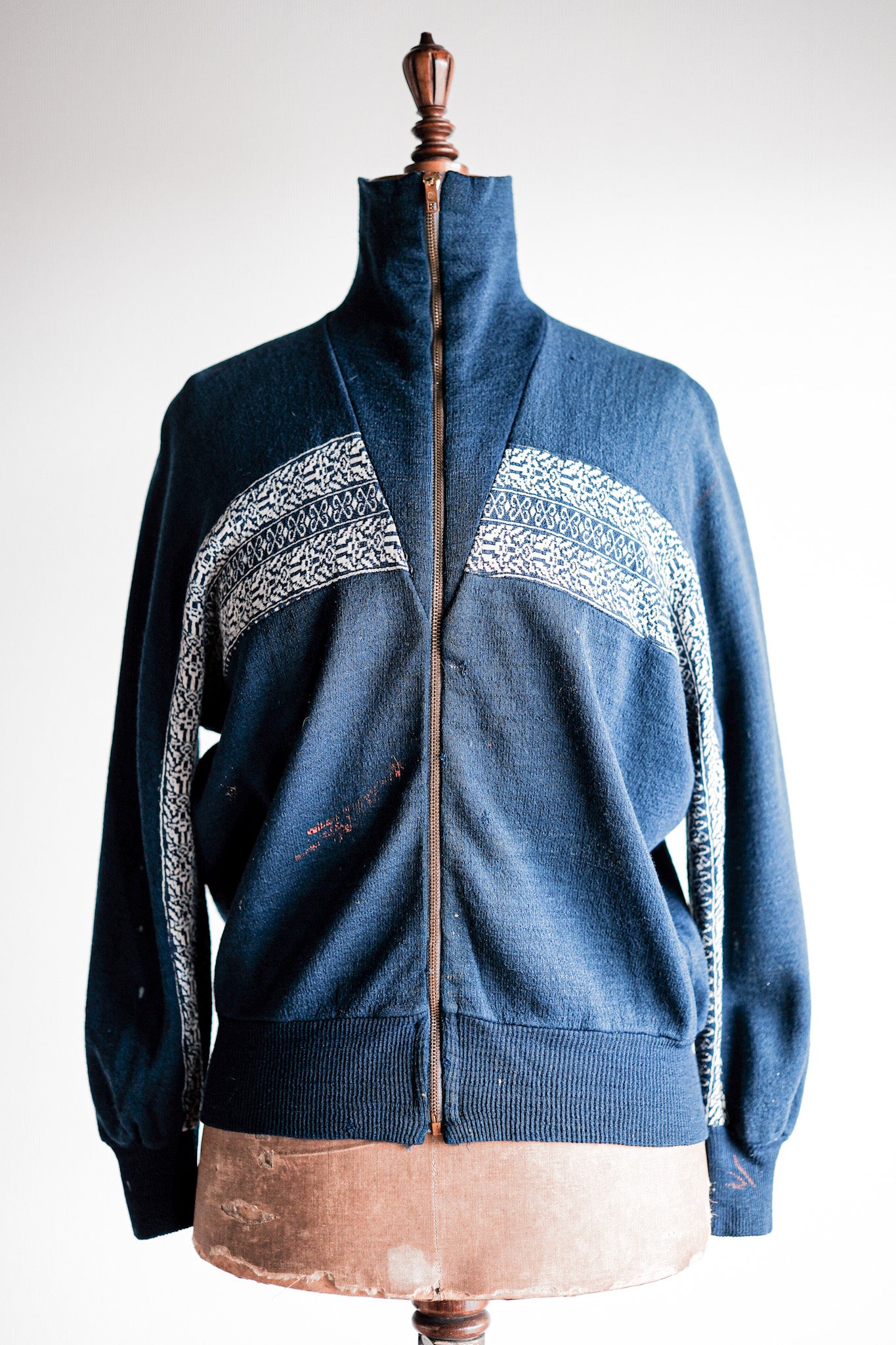 ［~50's］French Vintage Full Zip Wool Printed Cardigan