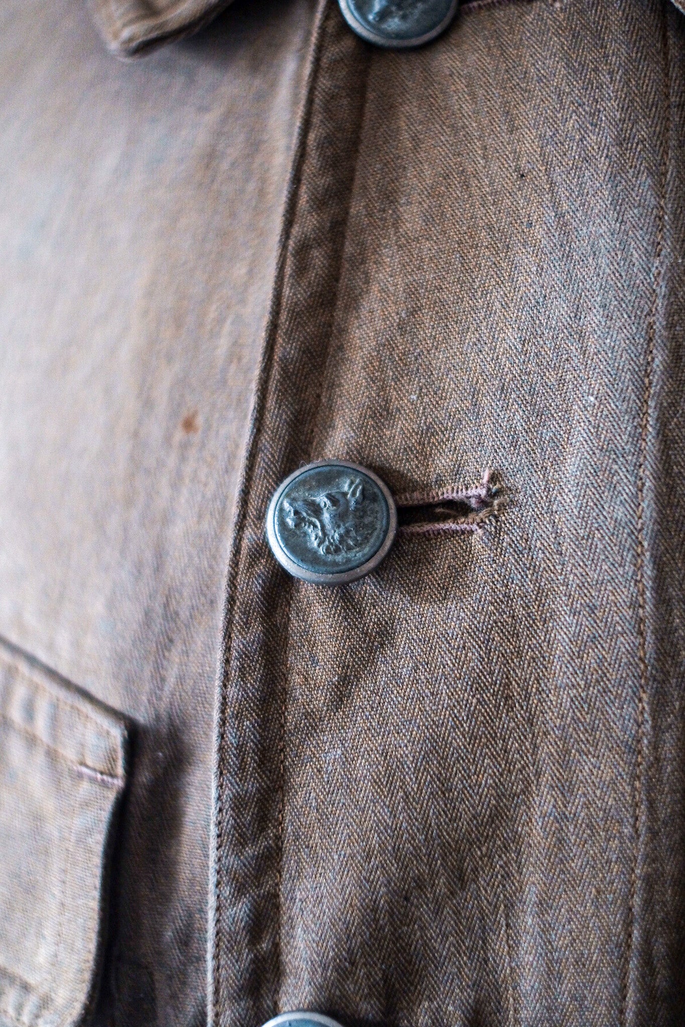 [~ 30 '] 프랑스 빈티지 브라운 코튼 HBT 사냥 재킷
