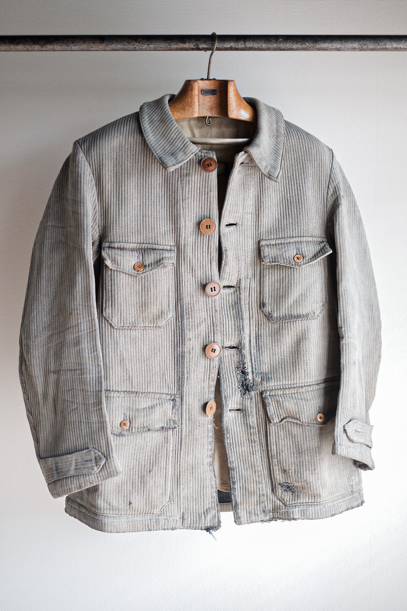 40's】French Vintage Gray Cotton Pique Hunting Jacket