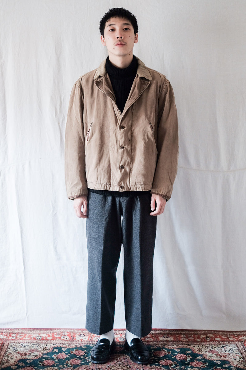 [~ 30's] ผ้าใบผ้าใบผ้าใบวินเทจฝรั่งเศสทำกลับบ้านแจ็คเก็ตทำงาน