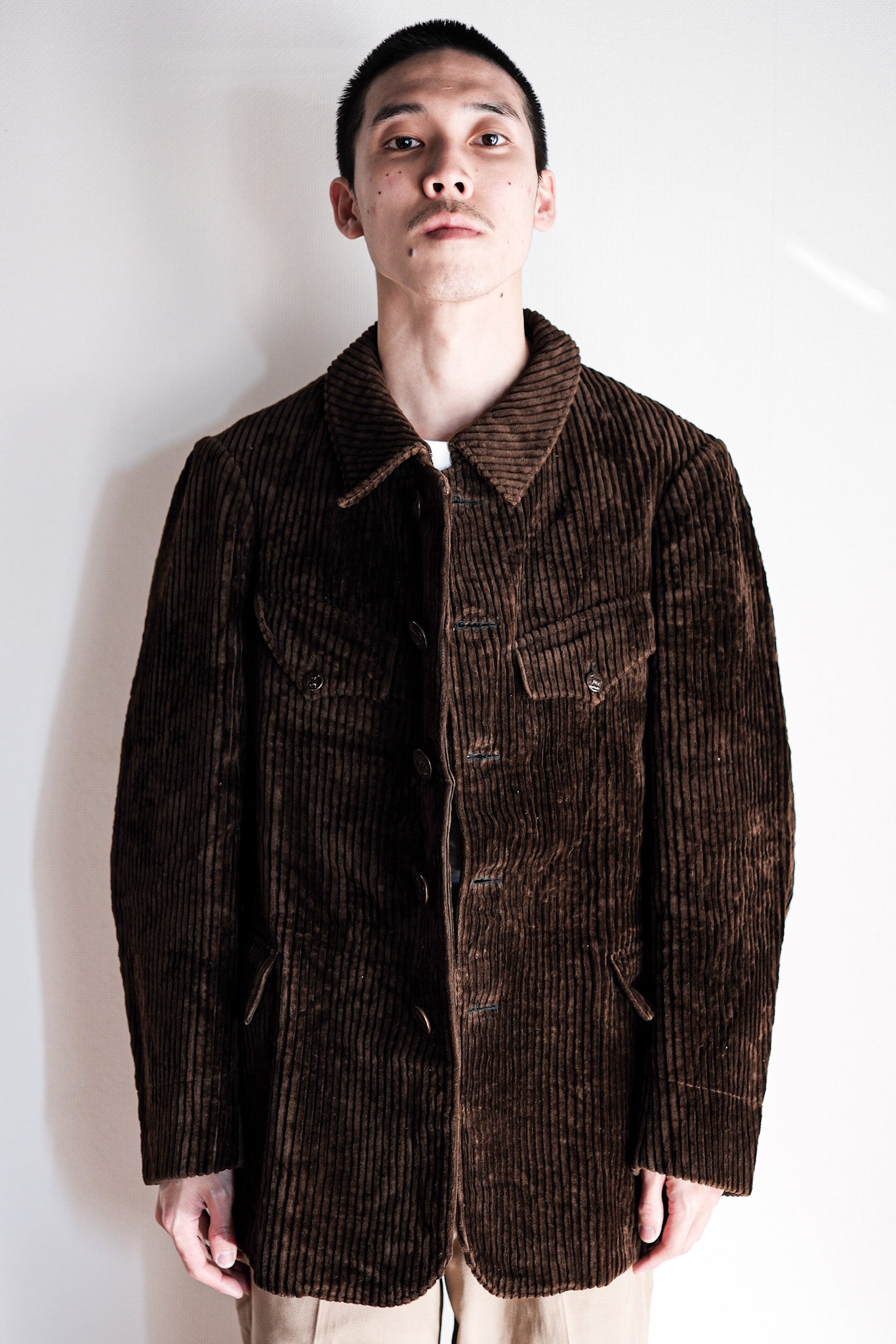 【~30's】French Vintage Brown Heavy Corduroy Hunting Jacket "Dead Stock"