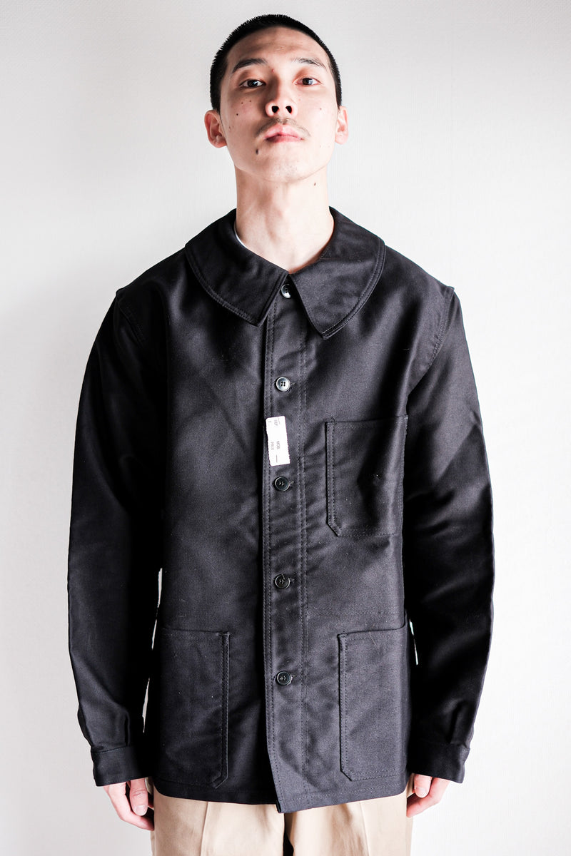 60's] French Vintage Black Moleskin Work Jacket Size.50 