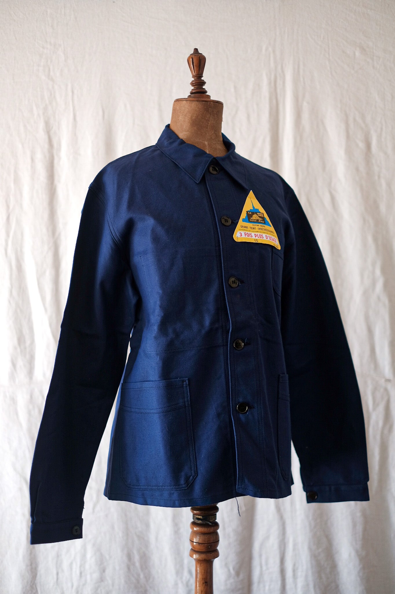 [~ 50's] French Vintage Blue Cotton Twil Work Jacket "Le Mont Stock" "Dead Stock"