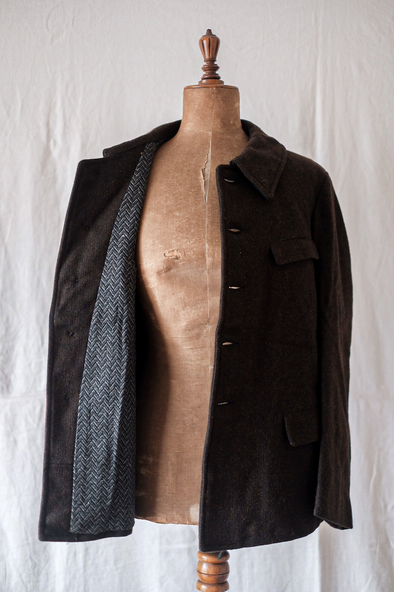【~40's】French Vintage Brown Wool Work Jacket "Dead Stock"
