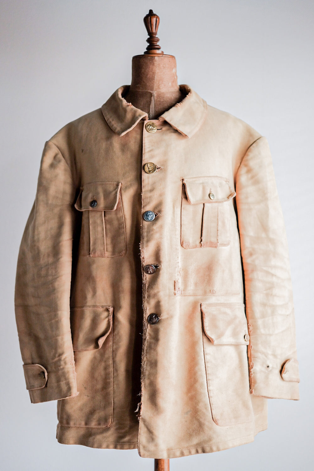【~30's】French Vintage Moleskin Hunting Jacket With Chin Strap