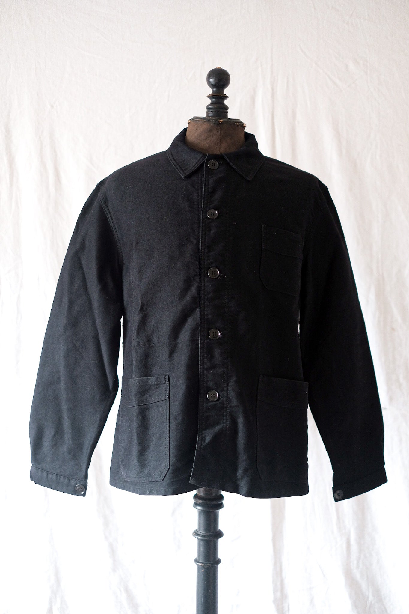[~ 50's] Vintage français "Le Mont St. Michel" Jacket de travail Black Moleskin