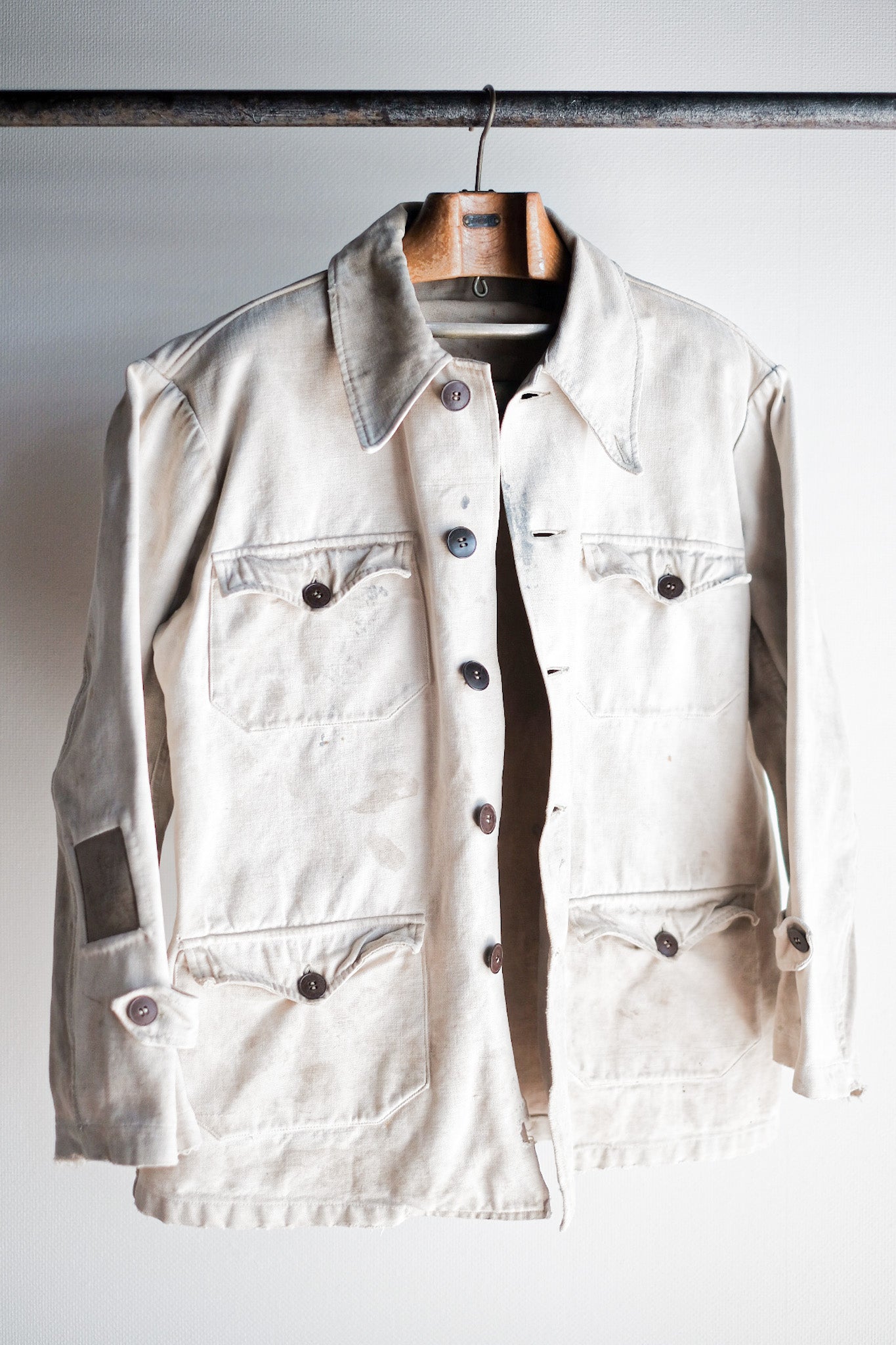 [~ 50's] French Vintage White Cotton Canvas Work Jacket