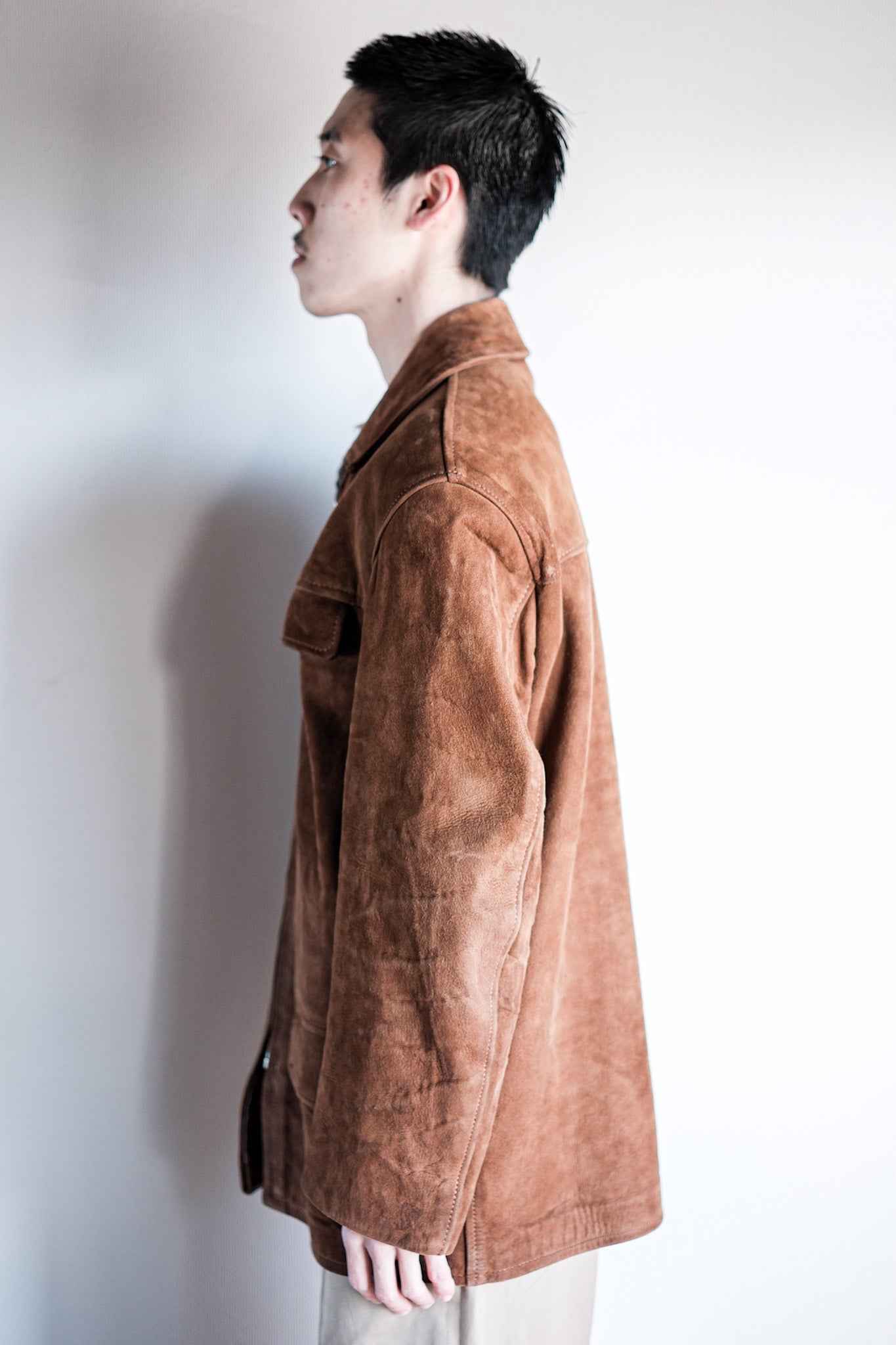 ［~60's］French Vintage Brown Suede Zip Up Jacket