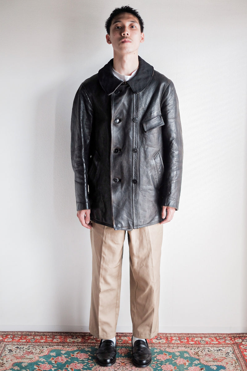 【~30's】French Vintage Le Corbusier Leather Work Jacket "Wool Collar"