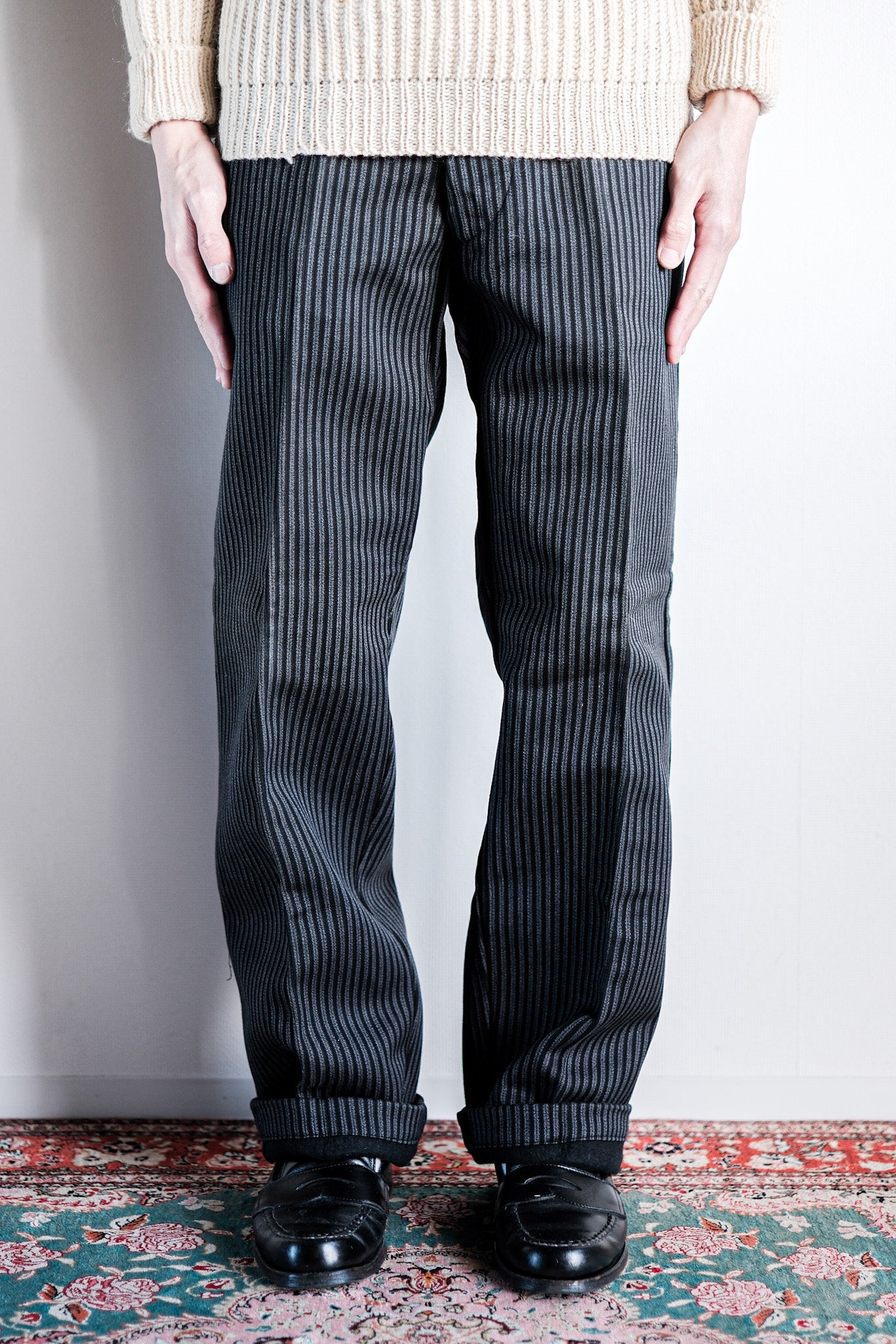 【~50's】French Vintage Cotton Striped Work Pants "Dead Stock"