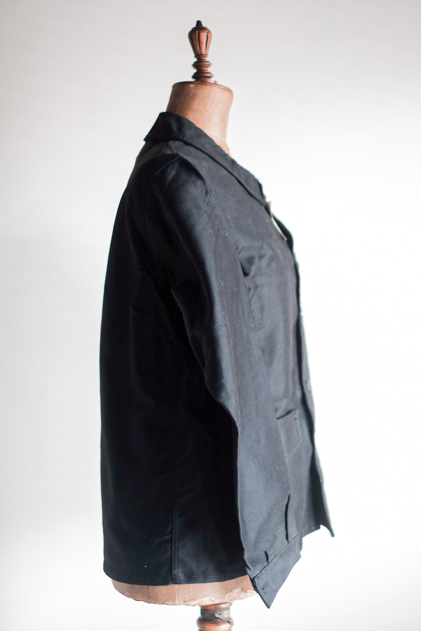 [~ 30's] French Vintage Black Moleskin Work Jacket "Dead Stock"