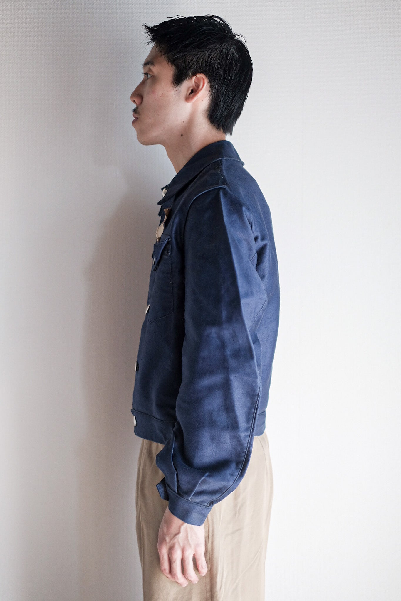 【~40's】French Vintage Blue Moleskin Cyclist Jacket "Dead Stock"