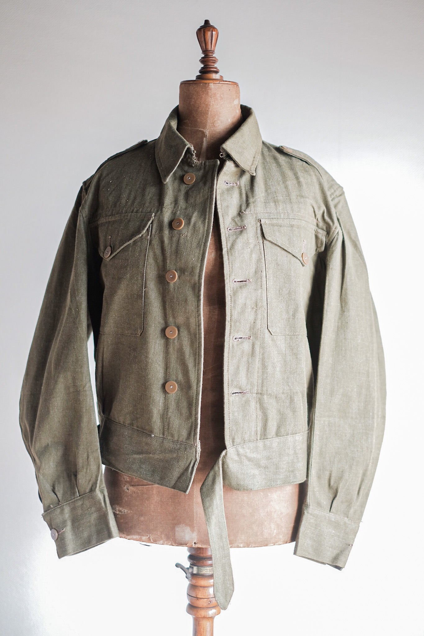[~ 50's] BRITISH ARMY GREEN DENIM BATTLE DRESS JACKET SIZE.7 "DEAD STOCK"