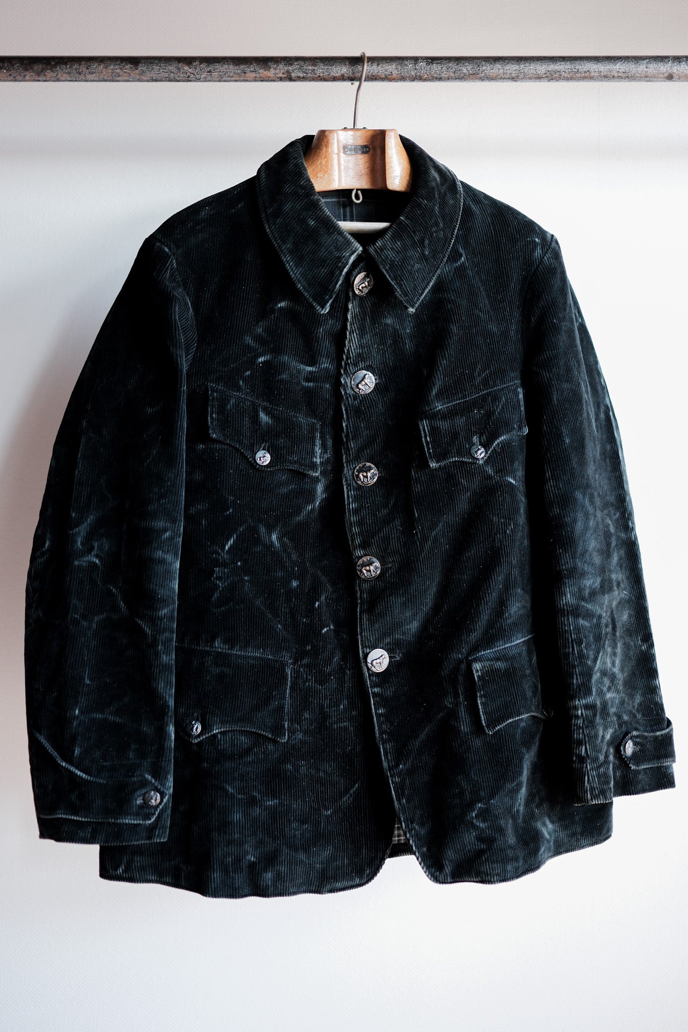 40's】French Vintage Black Corduroy Hunting Jacket