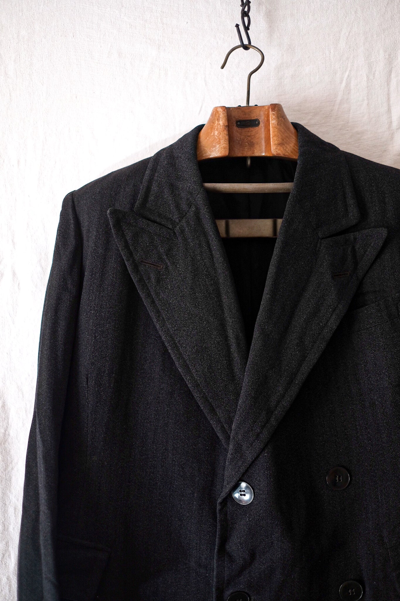 【~20's】French Vintage Herringbone Wool Double Breasted Coat