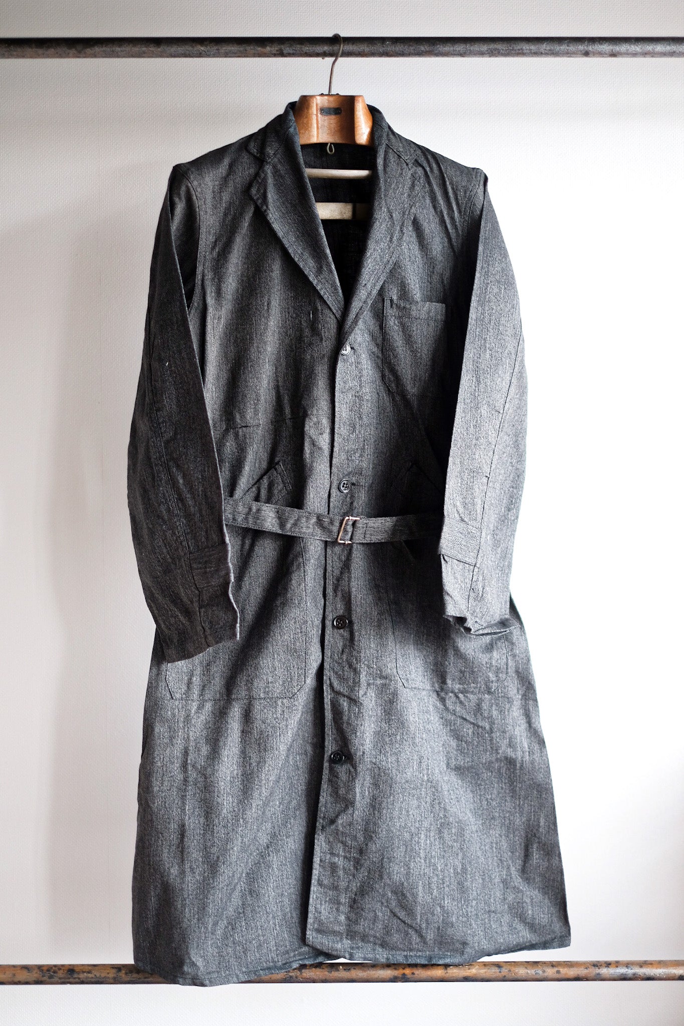 40's】French Vintage Black Chambray Atelier Coat “Dead Stock”