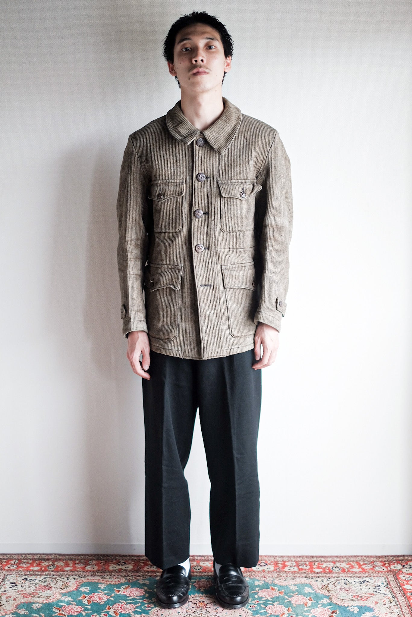 ［~40's］French Vintage Brown Salt & Pepper Cotton Pique Hunting Jacket