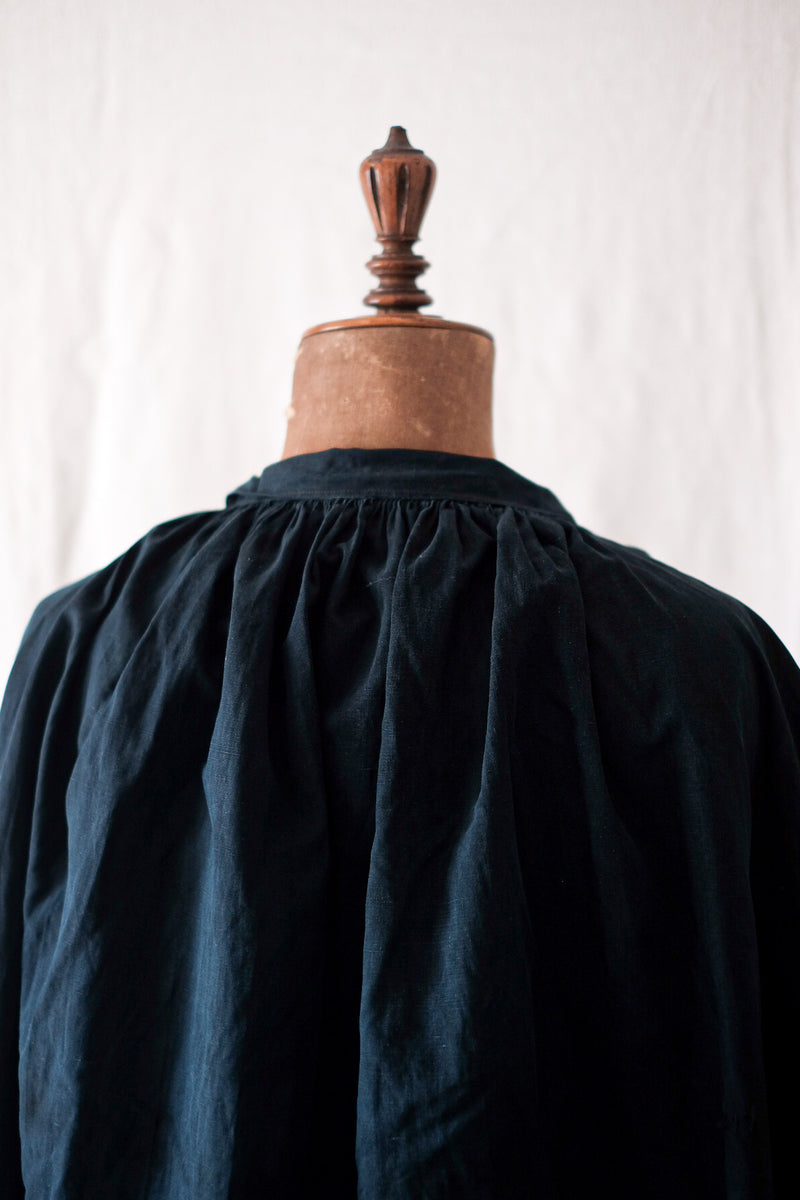 Early 20th C】French Antique Indigo Linen Smock Open Type 