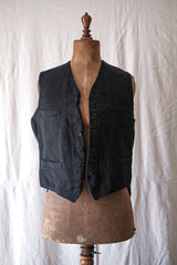 [~ 40's] French Vintage Black Cotton Pique Gilet "Dead Stock"