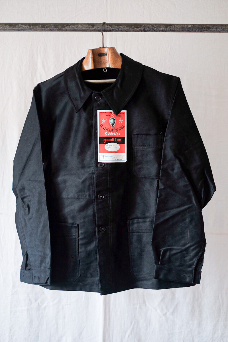 【~50's】French Vintage Black Moleskin Work Jacket "Dead Stock"