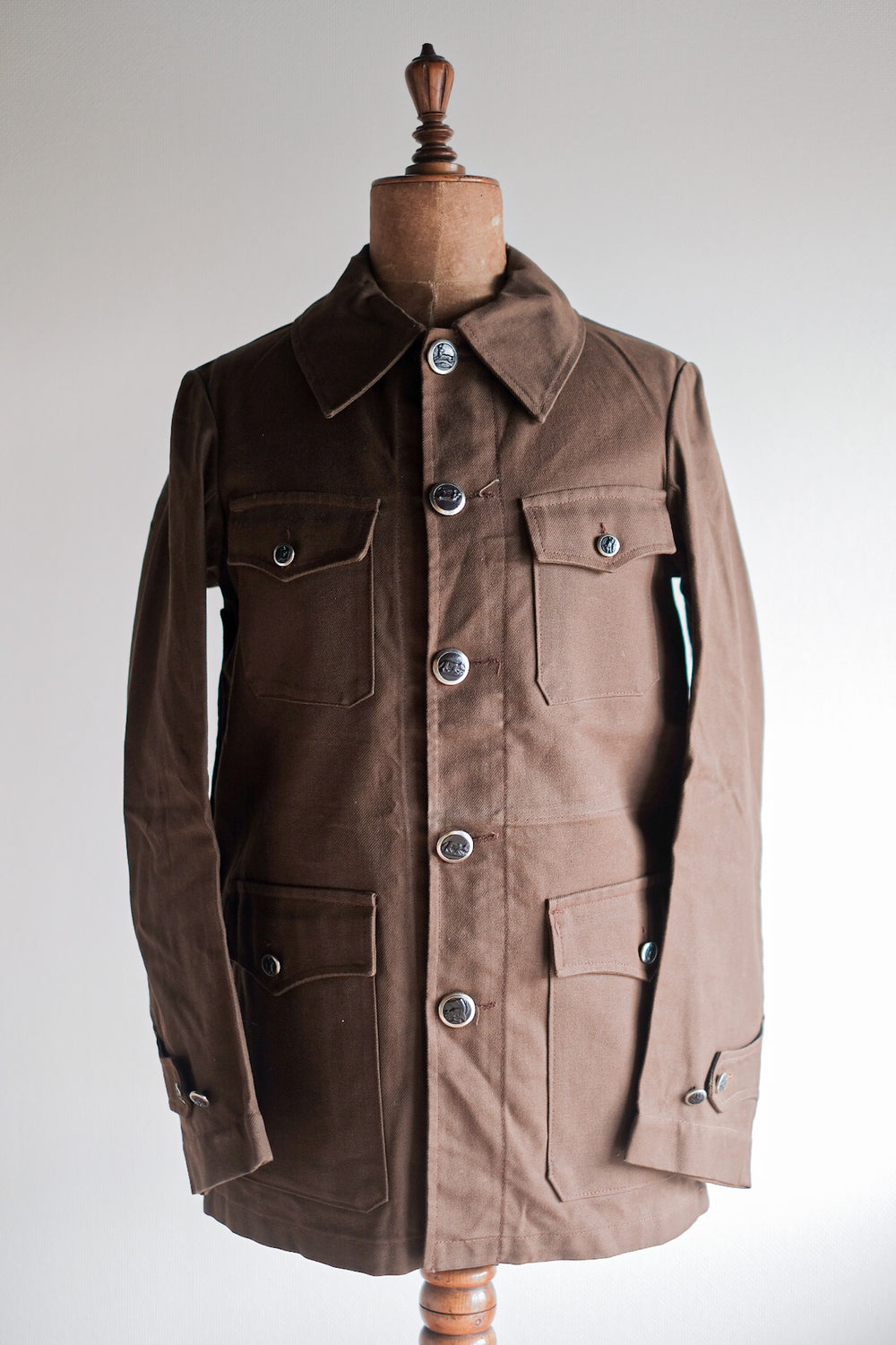 【~40's】French Vintage Brown Cotton Twill Hunting Jacket "Dead Stock"