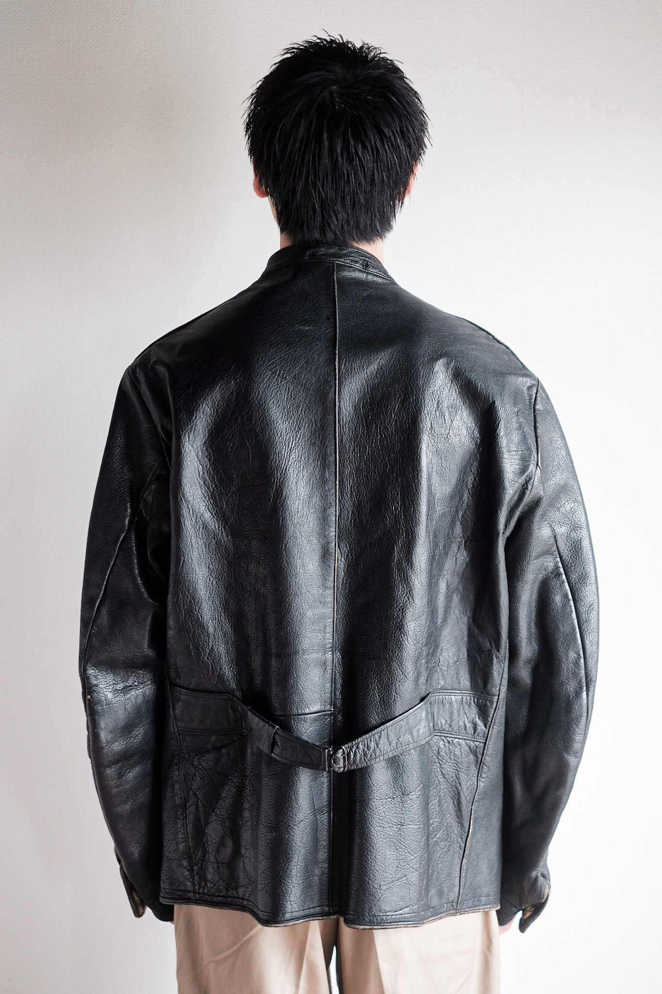 【~40's】Swedish Vintage Double Breasted Leather Jacket