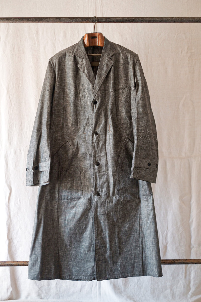 [~ 40's] ผ้าลินินวินเทจฝรั่งเศสแชมเบรย์ Atelier เสื้อโค้ท "Au Molinel" "Dead Stock"